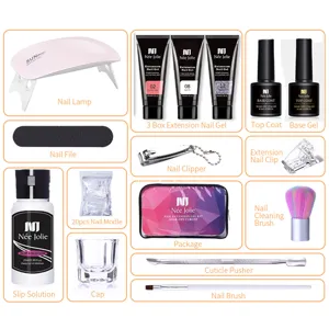 Kit gel per ricostruzione unghie 15ml con lampada UV e strumenti per manicure.