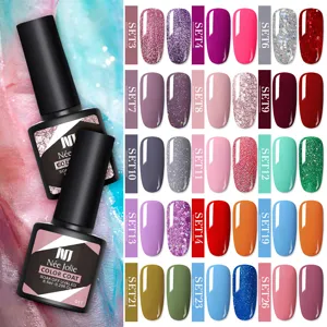 Nee Jolie Set Smalto Gel Tinta Unita Brillantini UV LED Soak Off Smalto per Unghie Base Top Coat per Manicure