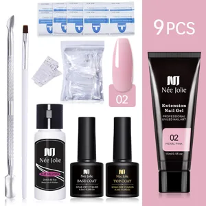 Kit profesional de extensión de uñas de 9 piezas Née Jolie con base coat y slip solution