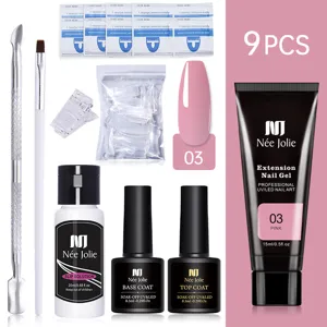 Née Jolie Kit de Gel de Extensión de Uñas Profesional Quick Builder Set de Gel UV LED con Slip Solution Pincel Herramientas de Manicura Mujer