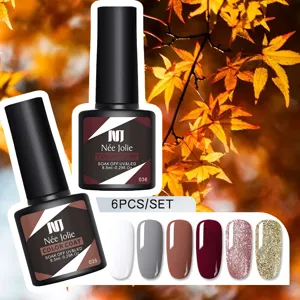 Set de 6 esmaltes de uñas en gel UV LED de otoño con purpurina y colores cálidos sólidos