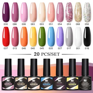 Set completo di smalto per unghie gel UV a 20 colori con tonalità unite e glitter