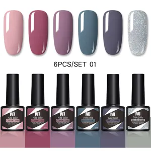 Set de 6 esmaltes gel Née Jolie con muestras, laca de purpurina soak-off UV LED
