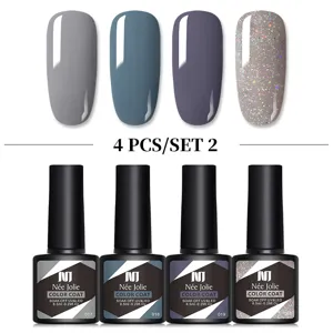 Set di 4 smalti gel Née Jolie con tonalità grigie e glitter per uso salone