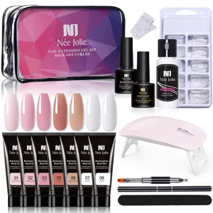 Poly Extension Gel Nail Kit With UV LED Lamp Slip Solution Base Top Coat Nail Molds Dual Head Brush File Manicure Tools For DIY Salon Professional Nail Art