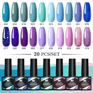 Set di 20 smalti gel UV con finiture lucide e glitterate, soak off da 8,5 ml