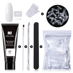Kit completo de gel de extensión de uñas transparente de 15ml con poligel UV LED y útiles.