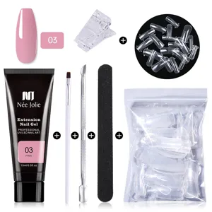 Kit profesional de extensión de uñas de poligel rosa de 15 ml con moldes duales y herramientas
