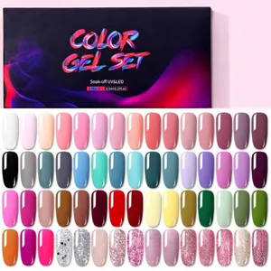Professional 6-color soak-off UV LED nail gel polish set featuring multi-color swatches
