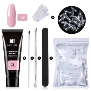 Kit completo de gel de extensión de uñas de 15ml con esmalte UV, pincel, lima y moldes.