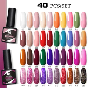 Detail view showing 40 vibrant colors of the Nee Jolie UV LED nail gel polish set.