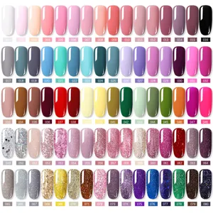 Nail gel polish color chart with 80 shades including glitter and solid finishes