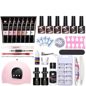Kit profesional de uñas de gel con lámpara UV, gel de extensión y accesorios