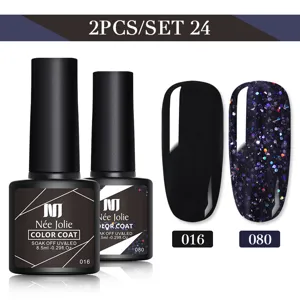 Set professionale da 2 pezzi di smalto per unghie, nero e glitterato, da 8,5 ml