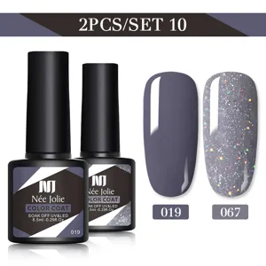 Set professionale da 2 pezzi di smalto gel per unghie grigio viola e glitterato
