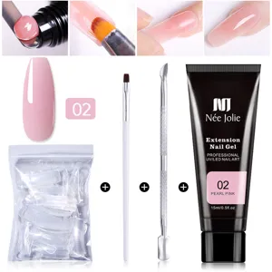 Kit completo de gel de extensión de uñas UV LED Rosa Perla de 15ml con puntas y herramientas