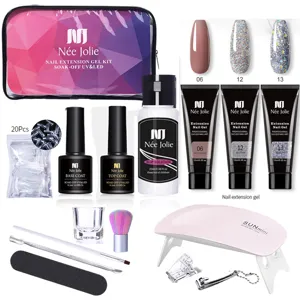 Kit completo per allungamento unghie in gel con lampada UV e tre gel colorati glitterati