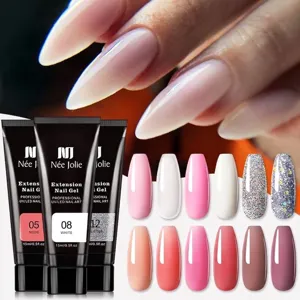 Kit de gel de extensión de uñas profesional 15ml con tonos rosa blanco y purpurina