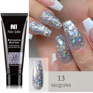 Gel de extensión de uñas con lentejuelas Née Jolie 15ml en plata número 13