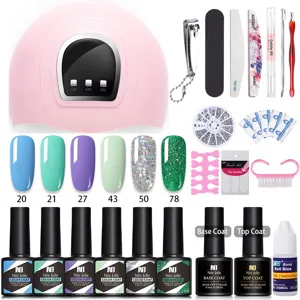 Kit completo di smalto gel Née Jolie con lampada UV, 6 colori e vari strumenti per manicure