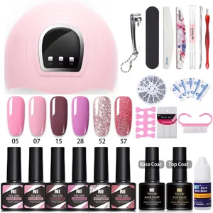 Kit completo smalto semipermanente Née Jolie con lampada LED rosa e strumenti manicure