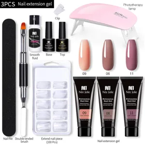 Kit profesional de gel de extensión de uñas 15ml con lámpara UV, pincel y 100 tips