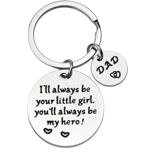 Stainless steel engraved keychain detail, inspirational family gift pendant, close-up view.