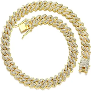 Detailed view of a gold-plated iced-out Cuban link chain for hip-hop fashion.