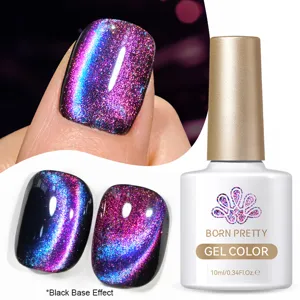 BORN PRETTY 9D magnetic cat eye gel nail polish with starry purple galaxy shine effect.