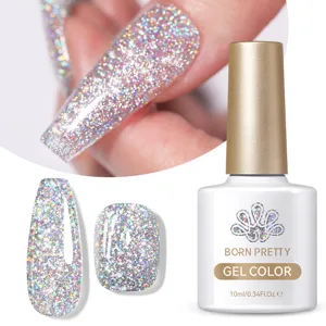 Vista dettagliata del flacone e dell'applicazione dello smalto gel glitter Born Pretty.