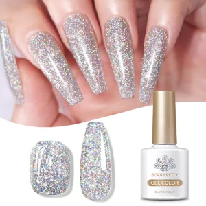 Smalto gel glitterato olografico argento BORN PRETTY per nail art professionale