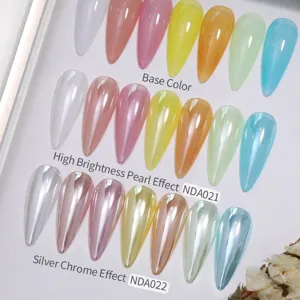 Aurora and pearl nail powder effect display showing chrome and silver finishes