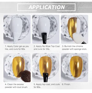 Guida in 6 passaggi per l'applicazione della polvere per unghie cromata oro e tempi
