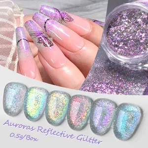 Aurora Reflective Nail Glitter Powder Holographic Polarized Sequins Manicure Decoration For DIY Press On Nails Opal Dust