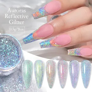 Aurora reflective nail glitter powder 0.5g box with polarized cloud diamond effect