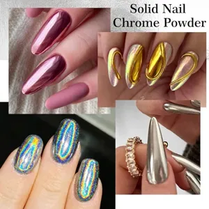 Polvere di cromo solida per unghie con effetto metallico, olografico e laser per DIY.