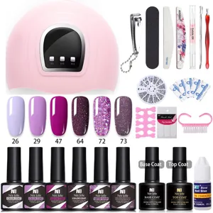 Kit completo smalto gel Nee Jolie con lampada LED rosa, 6 colori e strumenti manicure