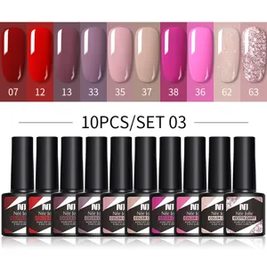 Set de 10 piezas de esmalte de uñas en gel UV LED Née Jolie con muestras de colores