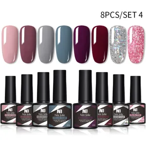 8-delige Née Jolie gel nagellak set met elegante glitter en prachtige effen kleuren