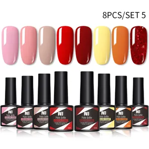 8-delige Née Jolie soak off UV LED gel nagellak set met levendige kleurstalen