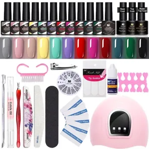 Kit nail art completo con lampada UV, 12 colori smalto gel e set strumenti manicure.