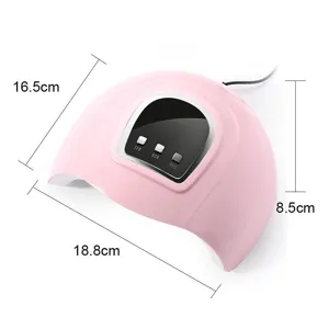 Pink 54W UV LED nail lamp with 18.8cm x 16.5cm x 8.5cm dimensions and timing buttons