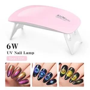 Mini lámpara de uñas UV LED rosa de 6W portátil para secado rápido de esmalte de gel