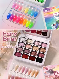 Detailed view of UR SUGAR 16-grid solid nail gel palette and gradient swatches