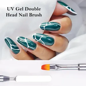 Detail of dual-ended nail brush and spatula for UV gel application