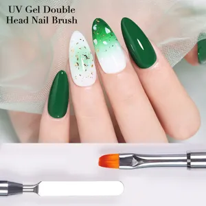 Detail view of double-ended nail brush with brush tip and steel spatula for UV gel