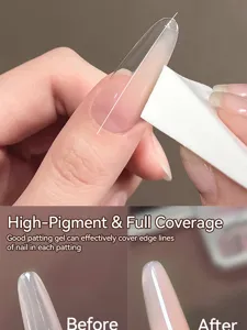 Detailed macro shot of patting gel application for a soft gradient blush nail effect.