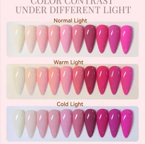 Close-up detail showing nail gel color contrast under normal, warm and cold light