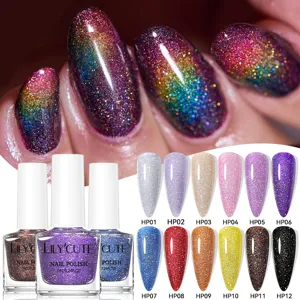 LILY'CUTE Smalto per Unghie Glitter Laser Asciugatura all'Aria Rapida Effetto Olografico Shimmer Accessori per Manicure Nail Art a Lunga Durata
