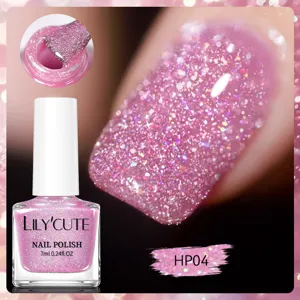 Smalto per unghie glitter laser rosa LILY'CUTE con paillettes lucide, tonalità HP04, 7ml
